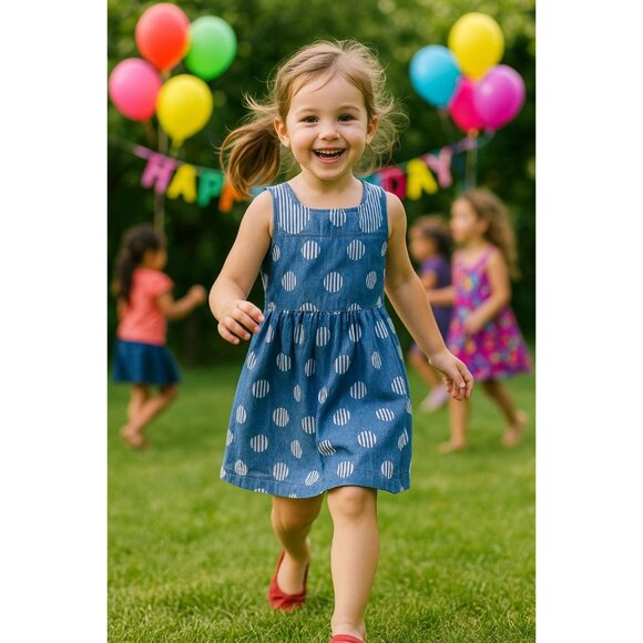 Genuine Kids by OshKosh 4T Blue Polka Dot Cutout Bowback Cottagecore Sundress - Picture 2 of 8